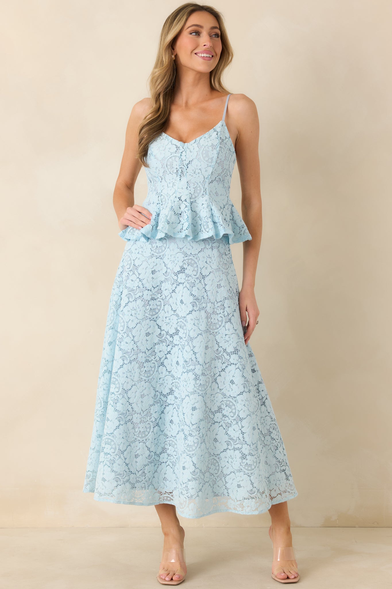 Women's Soft Daylight Light Blue Guipure Maxi Skirt | 65% Cotton & 35% Nylon 1