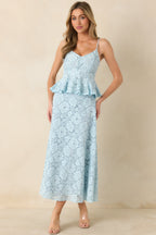 Women's Soft Daylight Light Blue Guipure Maxi Skirt | 65% Cotton & 35% Nylon 2