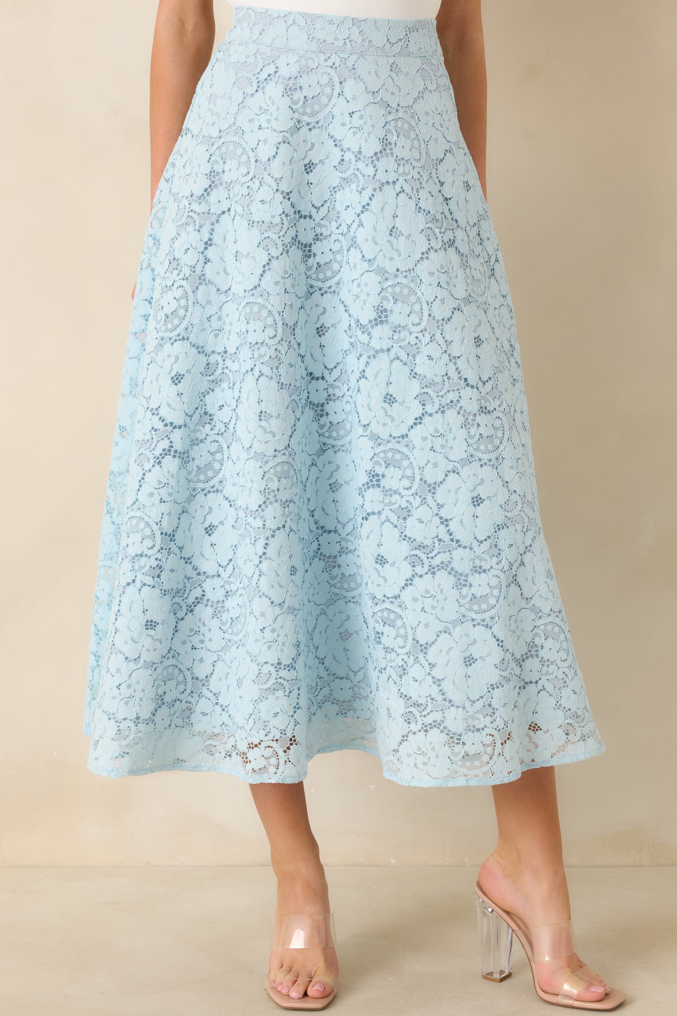 Women's Soft Daylight Light Blue Guipure Maxi Skirt | 65% Cotton & 35% Nylon 4