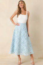 Women's Soft Daylight Light Blue Guipure Maxi Skirt | 65% Cotton & 35% Nylon 5