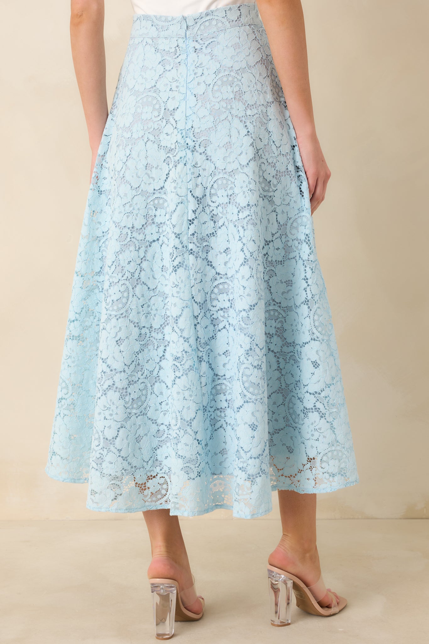 Women's Soft Daylight Light Blue Guipure Maxi Skirt | 65% Cotton & 35% Nylon 6