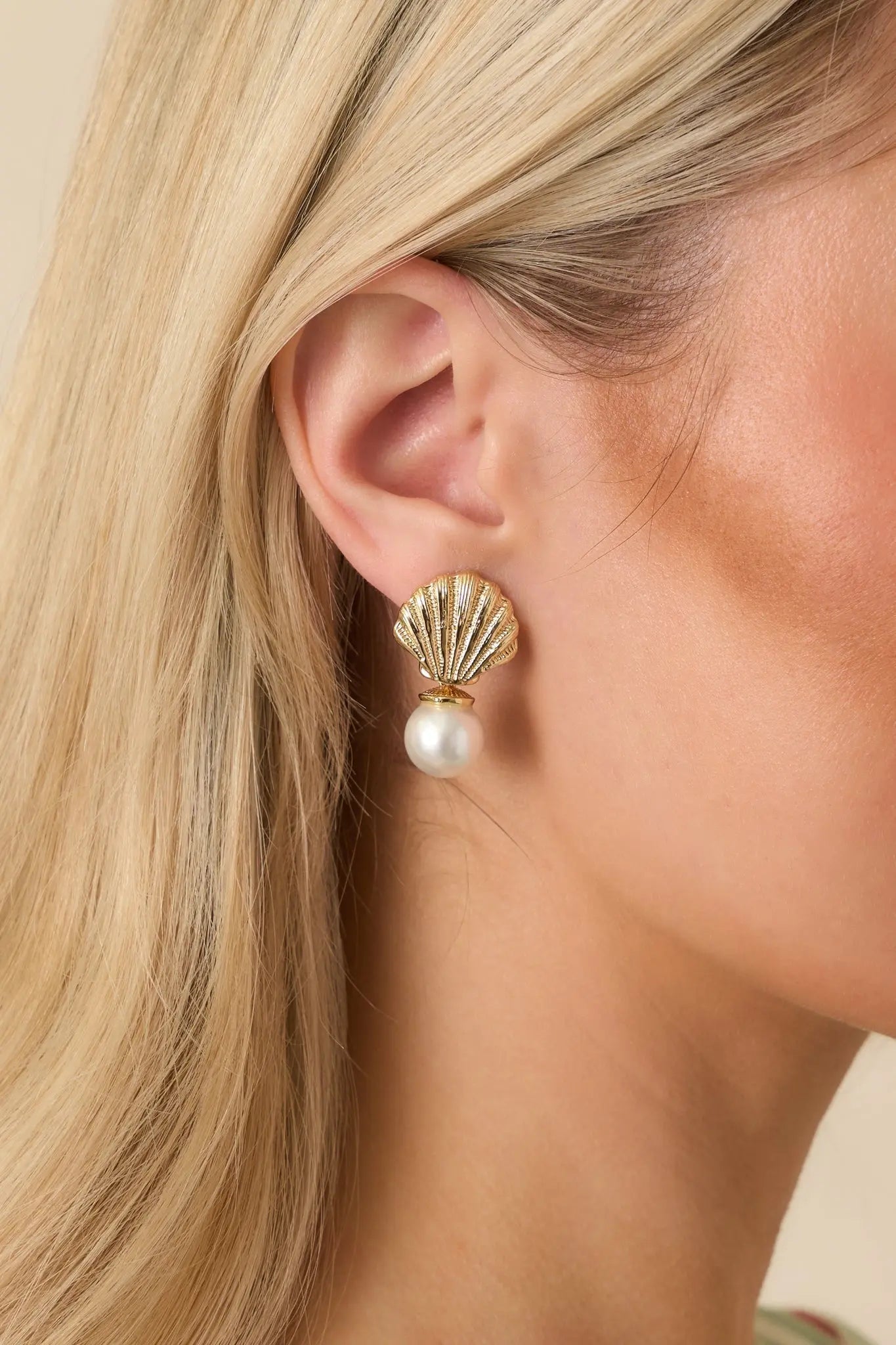 Women's Soft Tides Gold Seashell & Pearl Drop Earrings | These Earrings Measure 1.25" in Length 0