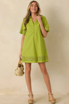 Women's Something About You Avocado Green Cotton Blend Cut Out Detail Mini Shirt Dress | 50% Cotton 4