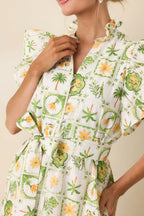 Women's Somewhere Sunny Green Multi Cotton Ruffle Maxi Dress | 100% Cotton 1