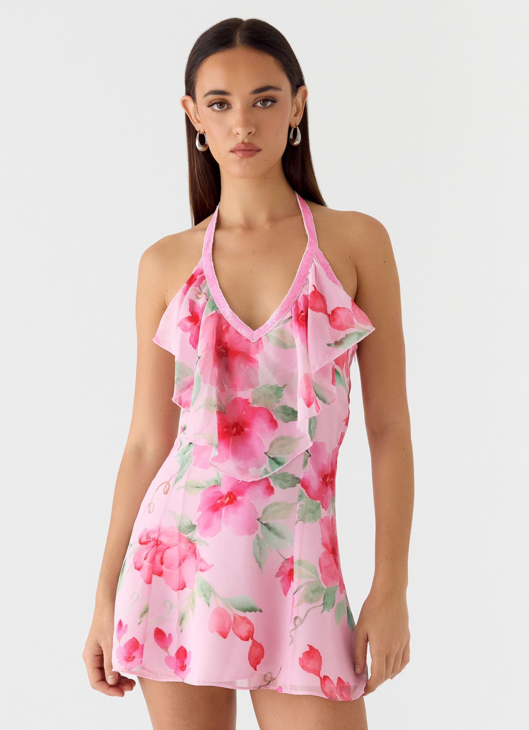 Sophie | Elegant Sequin Halter Mini Dress for Wedding Guests 0