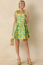 Women's Sounds Like Fun Green Lemon Print Cotton Denim Mini Dress | 97% Cotton & 3% Spandex 0