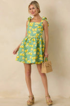 Women's Sounds Like Fun Green Lemon Print Cotton Denim Mini Dress | 97% Cotton & 3% Spandex 1