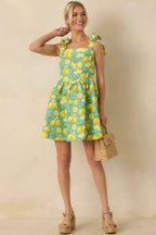 Women's Sounds Like Fun Green Lemon Print Cotton Denim Mini Dress | 97% Cotton & 3% Spandex 2
