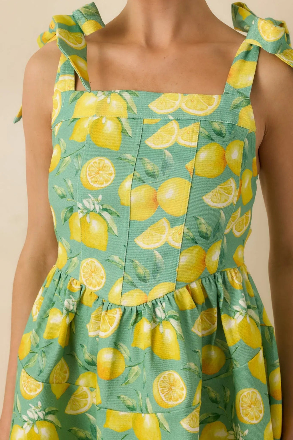 Women's Sounds Like Fun Green Lemon Print Cotton Denim Mini Dress | 97% Cotton & 3% Spandex 5