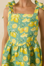 Women's Sounds Like Fun Green Lemon Print Cotton Denim Mini Dress | 97% Cotton & 3% Spandex 5