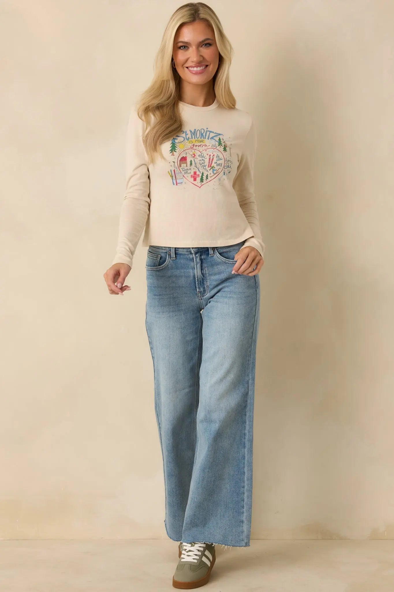 Women's St. Moritz Is For Lovers Ivory Cotton Vintage Long Sleeve Tee | 100% Cotton 0