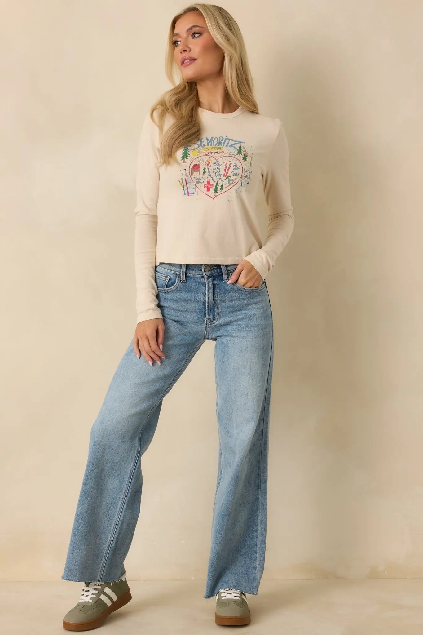 Women's St. Moritz Is For Lovers Ivory Cotton Vintage Long Sleeve Tee | 100% Cotton 2