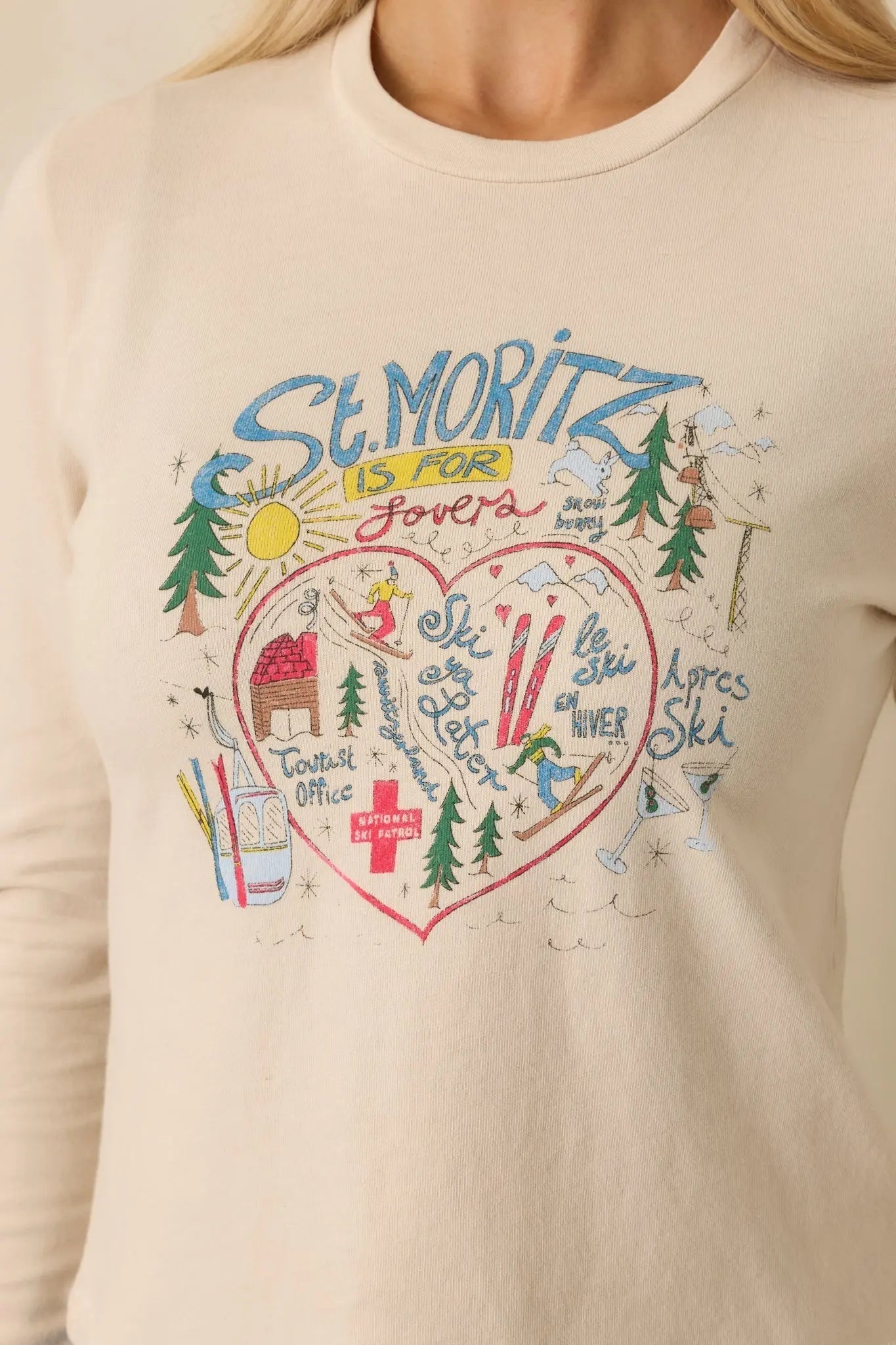 Women's St. Moritz Is For Lovers Ivory Cotton Vintage Long Sleeve Tee | 100% Cotton 3