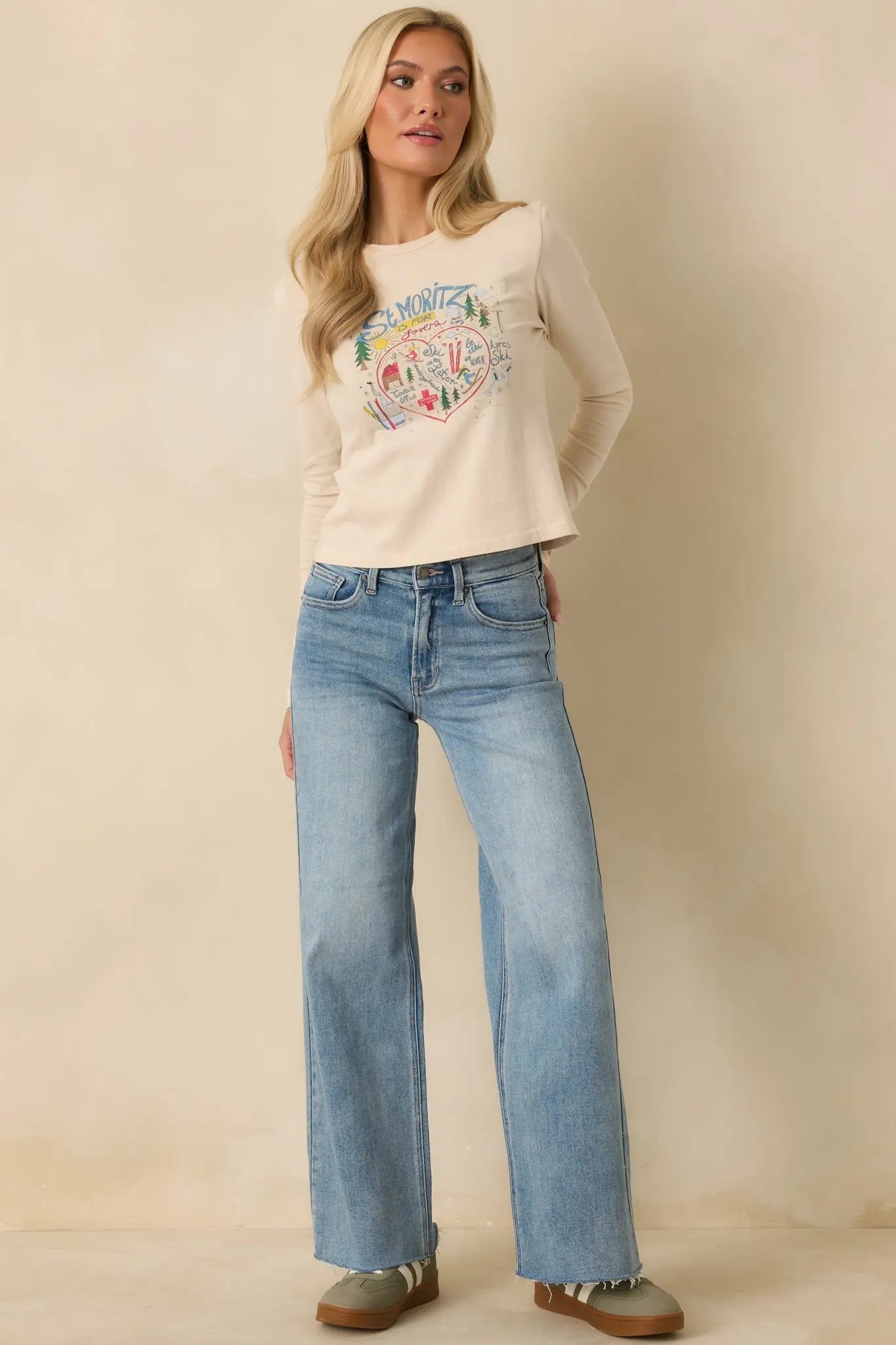 Women's St. Moritz Is For Lovers Ivory Cotton Vintage Long Sleeve Tee | 100% Cotton 4