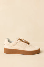 Women's Stand Your Ground Natural Faux Suede Decorative Stitching Lace Up Sneakers | Sole measures 1.25" 2