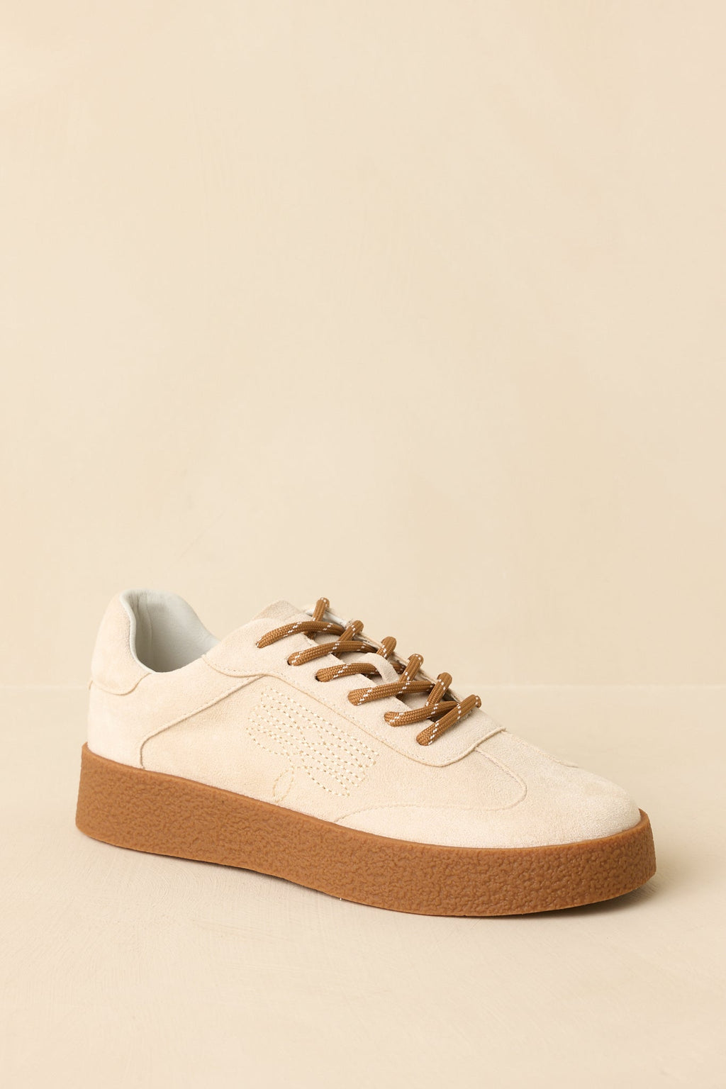 Women's Stand Your Ground Natural Faux Suede Decorative Stitching Lace Up Sneakers | Sole measures 1.25" 4