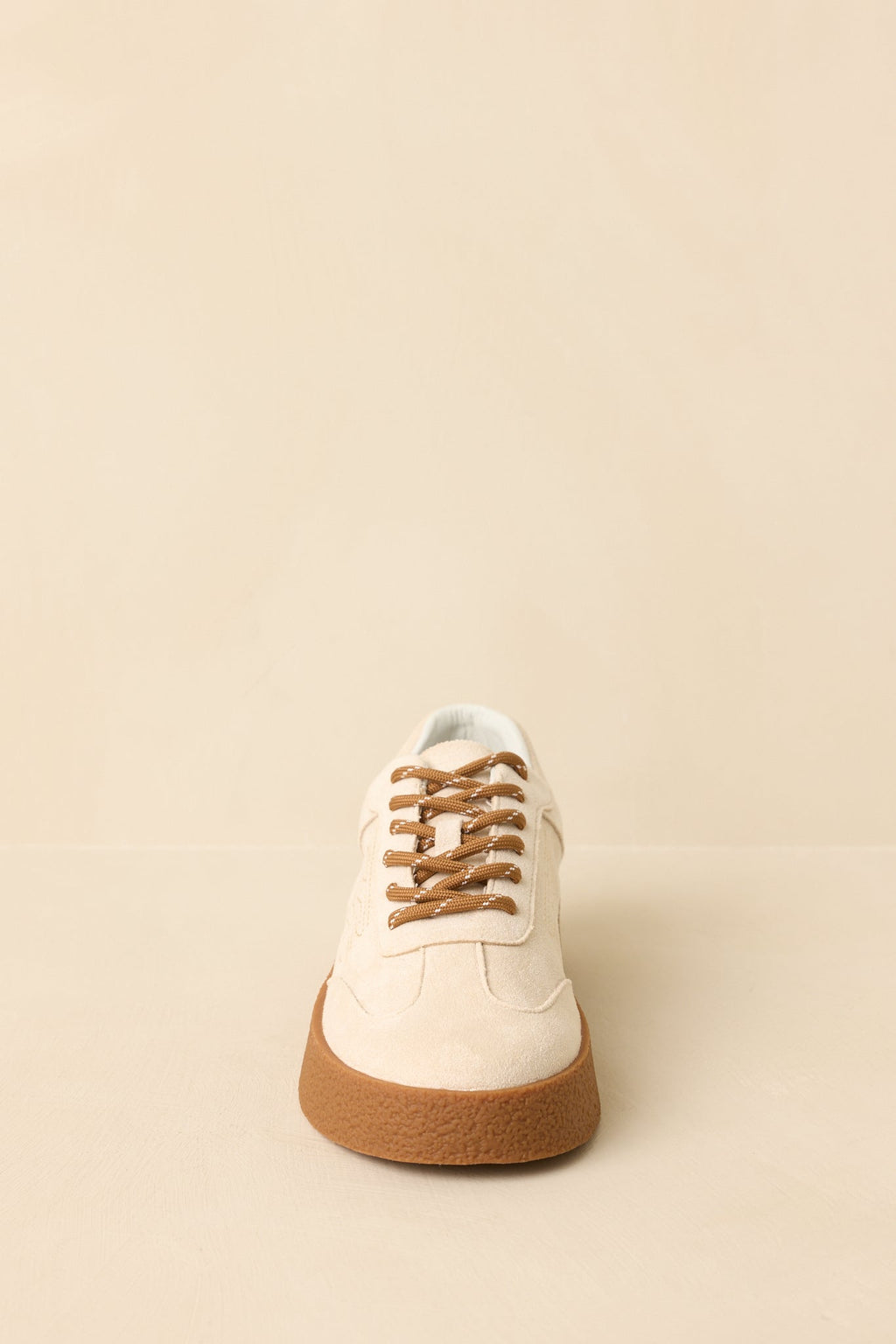 Women's Stand Your Ground Natural Faux Suede Decorative Stitching Lace Up Sneakers | Sole measures 1.25" 5