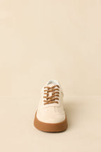 Women's Stand Your Ground Natural Faux Suede Decorative Stitching Lace Up Sneakers | Sole measures 1.25" 5