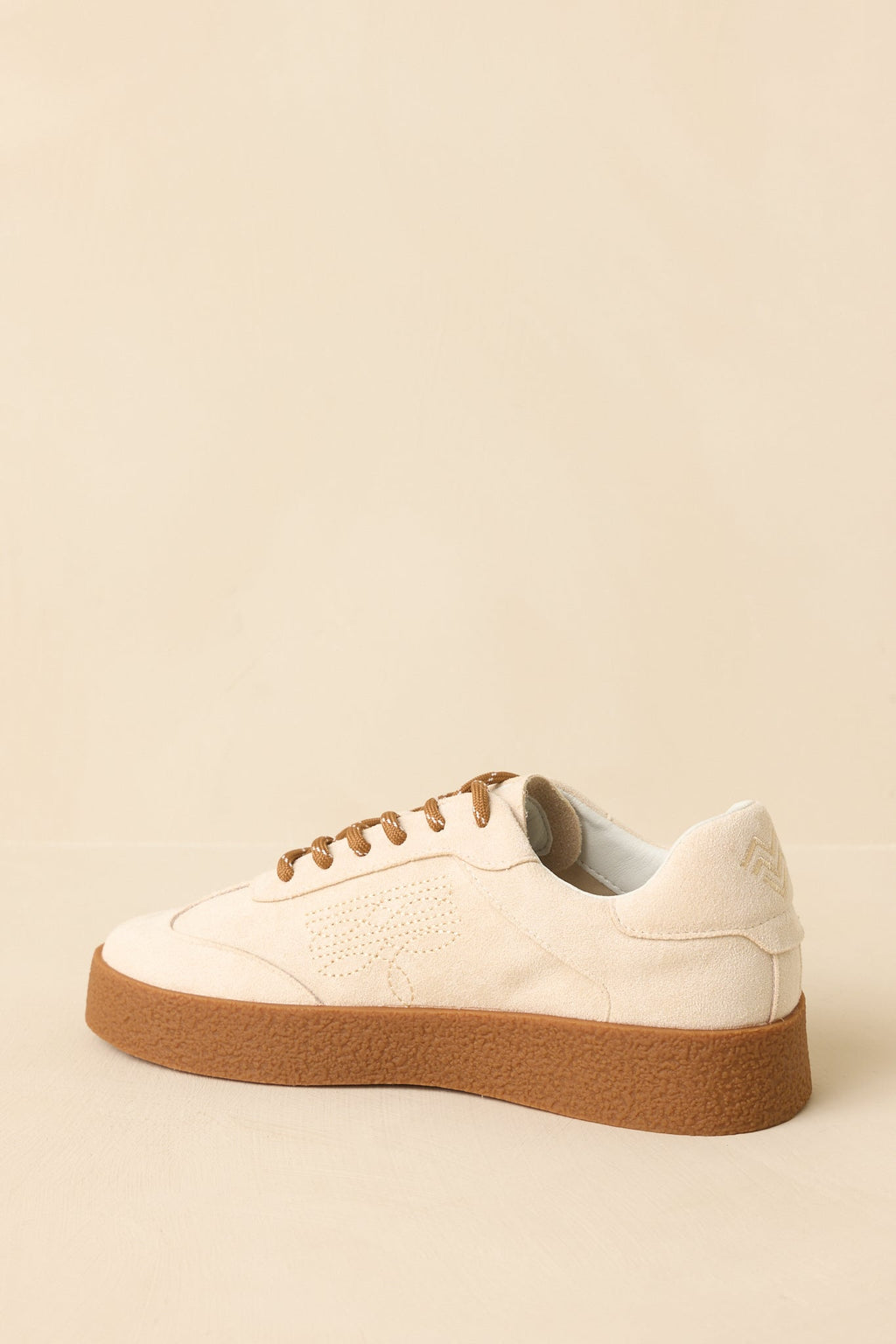 Women's Stand Your Ground Natural Faux Suede Decorative Stitching Lace Up Sneakers | Sole measures 1.25" 6