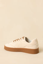Women's Stand Your Ground Natural Faux Suede Decorative Stitching Lace Up Sneakers | Sole measures 1.25" 6