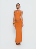 Women's Star Fruit Ruched Waist Maxi Skirt Orange 0