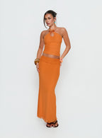 Women's Star Fruit Ruched Waist Maxi Skirt Orange 1