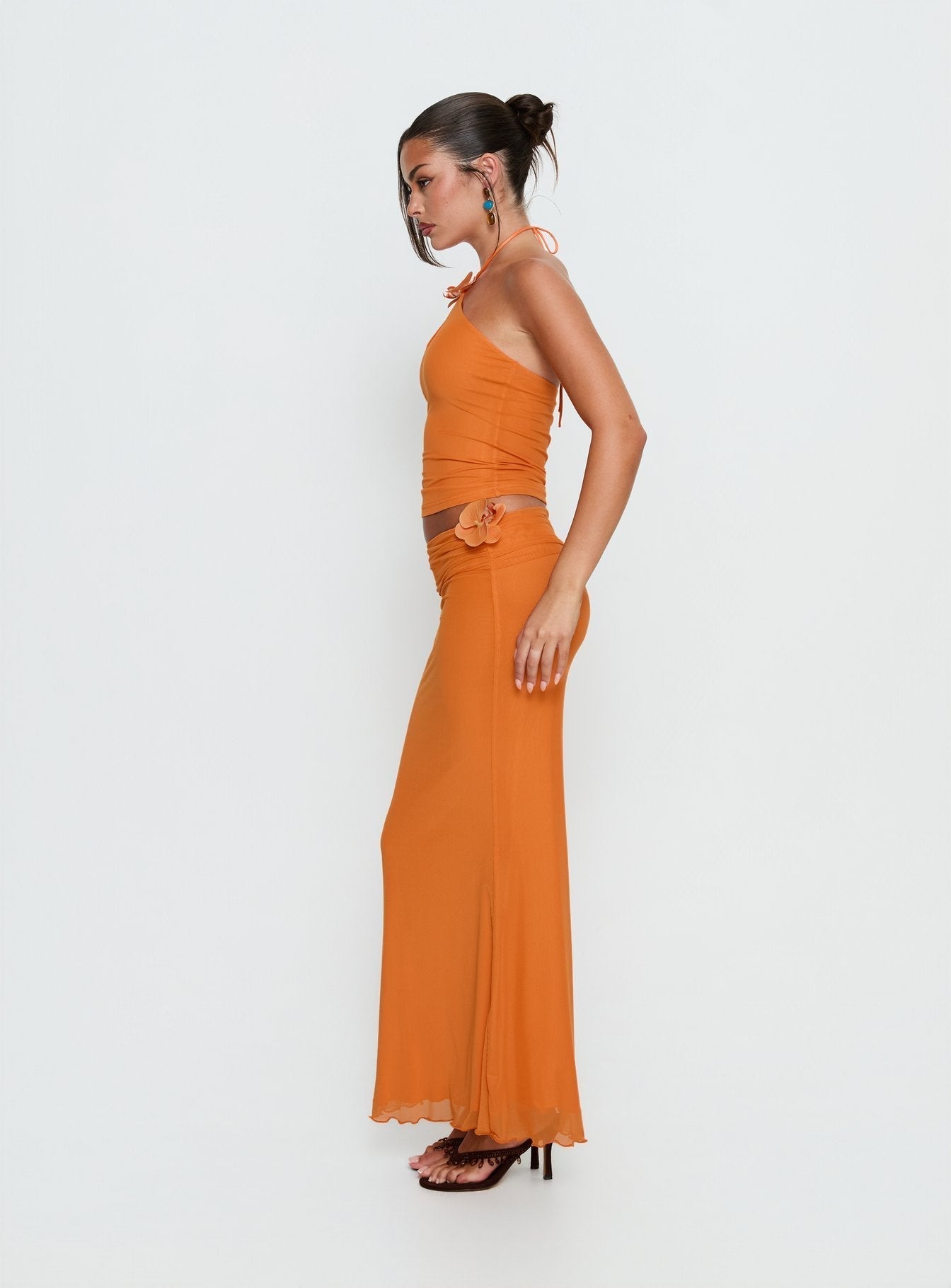 Women's Star Fruit Ruched Waist Maxi Skirt Orange 2