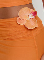 Women's Star Fruit Ruched Waist Maxi Skirt Orange 4