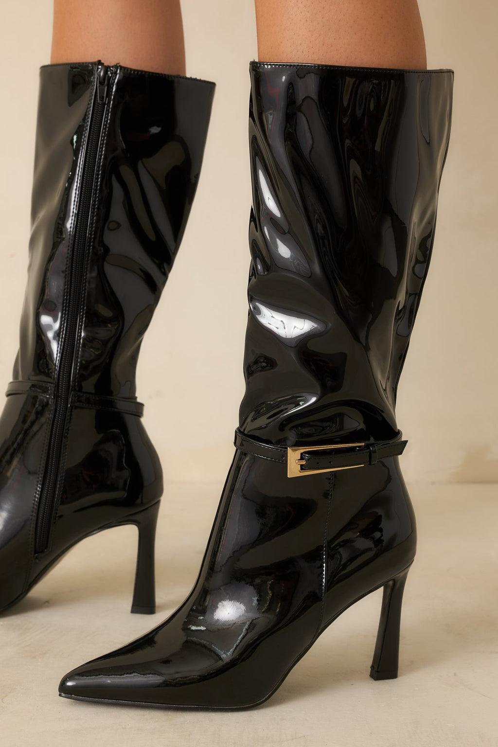 Women's Stay In Touch Black Patent Faux Leather Boots | Heel measures 3.5" 0