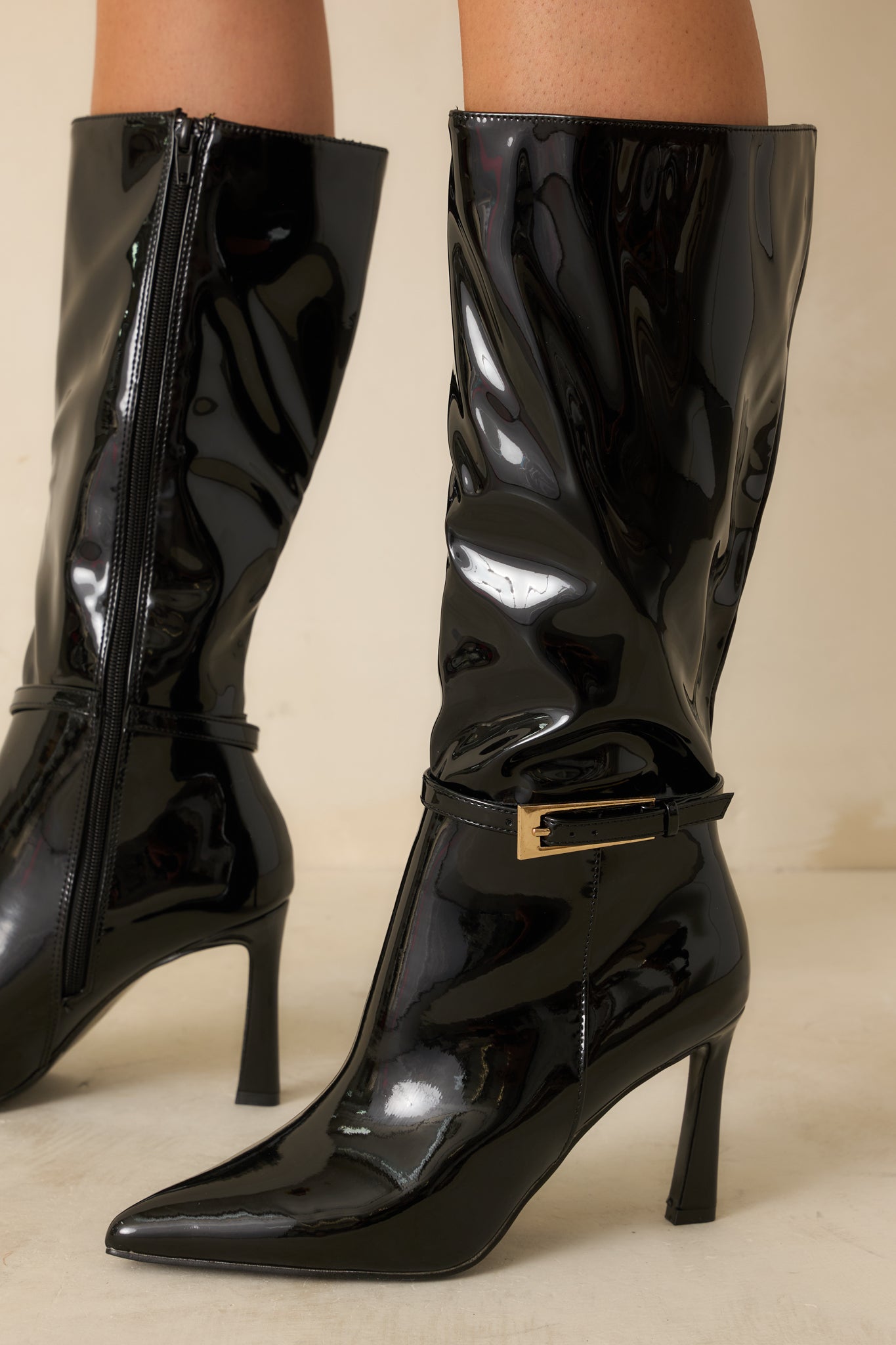 Women's Stay In Touch Black Patent Faux Leather Boots | Heel measures 3.5" 0
