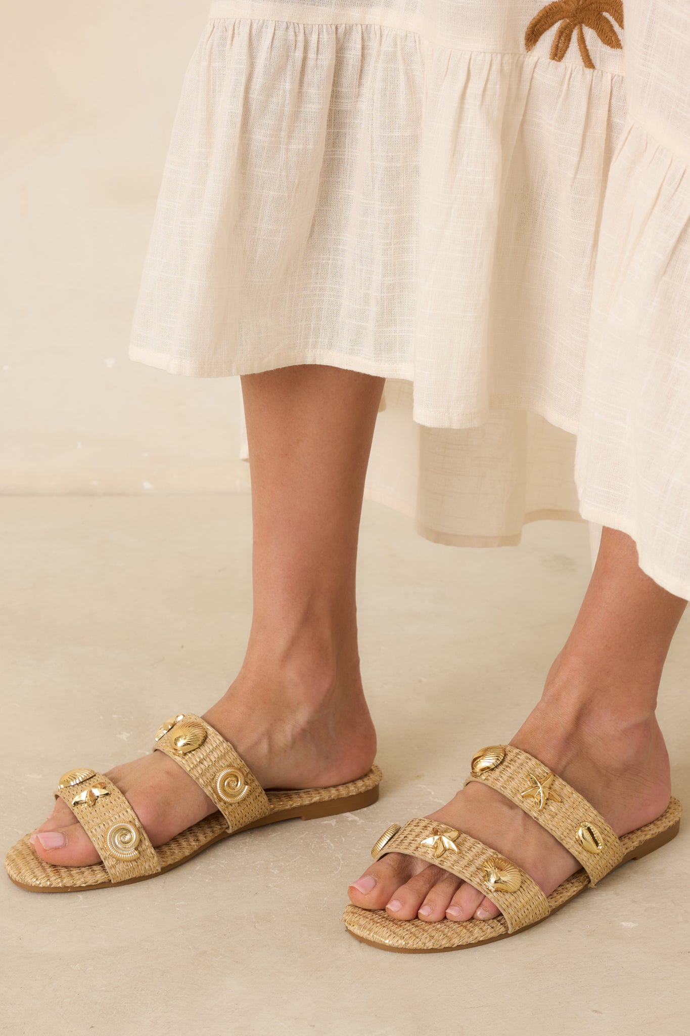 Women's Stay by the Sea Gold Raffia Slip-On Sandals | All Man Made Materials 0