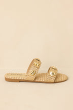Women's Stay by the Sea Gold Raffia Slip-On Sandals | All Man Made Materials 5