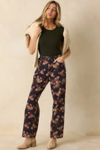 Women's Step By Step Navy Floral Straight Leg Jeans | 100% Cotton 1