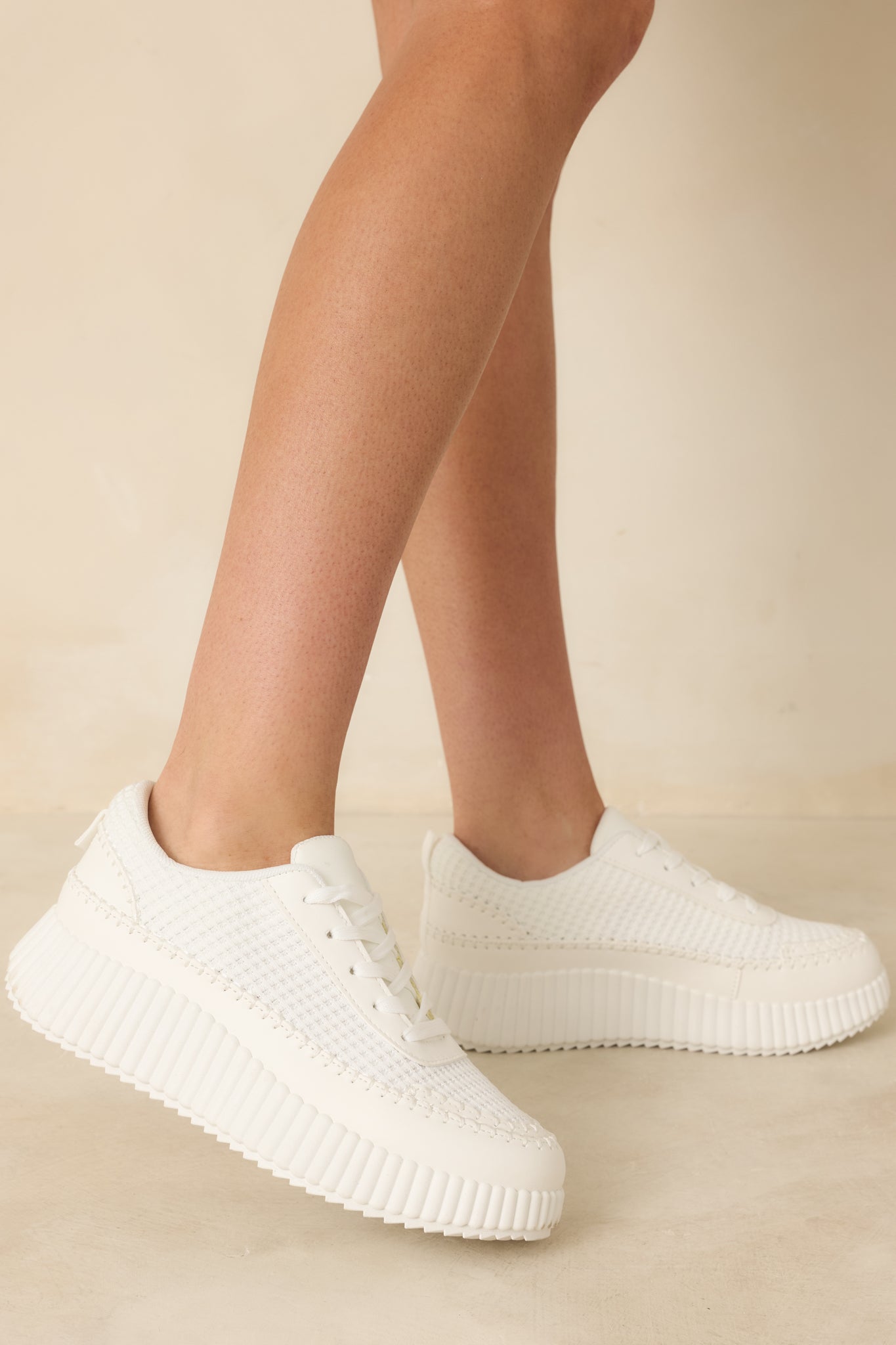 Women's Step Into It White Textured Knit Platform Sneakers | Sole measures 1.5" 0