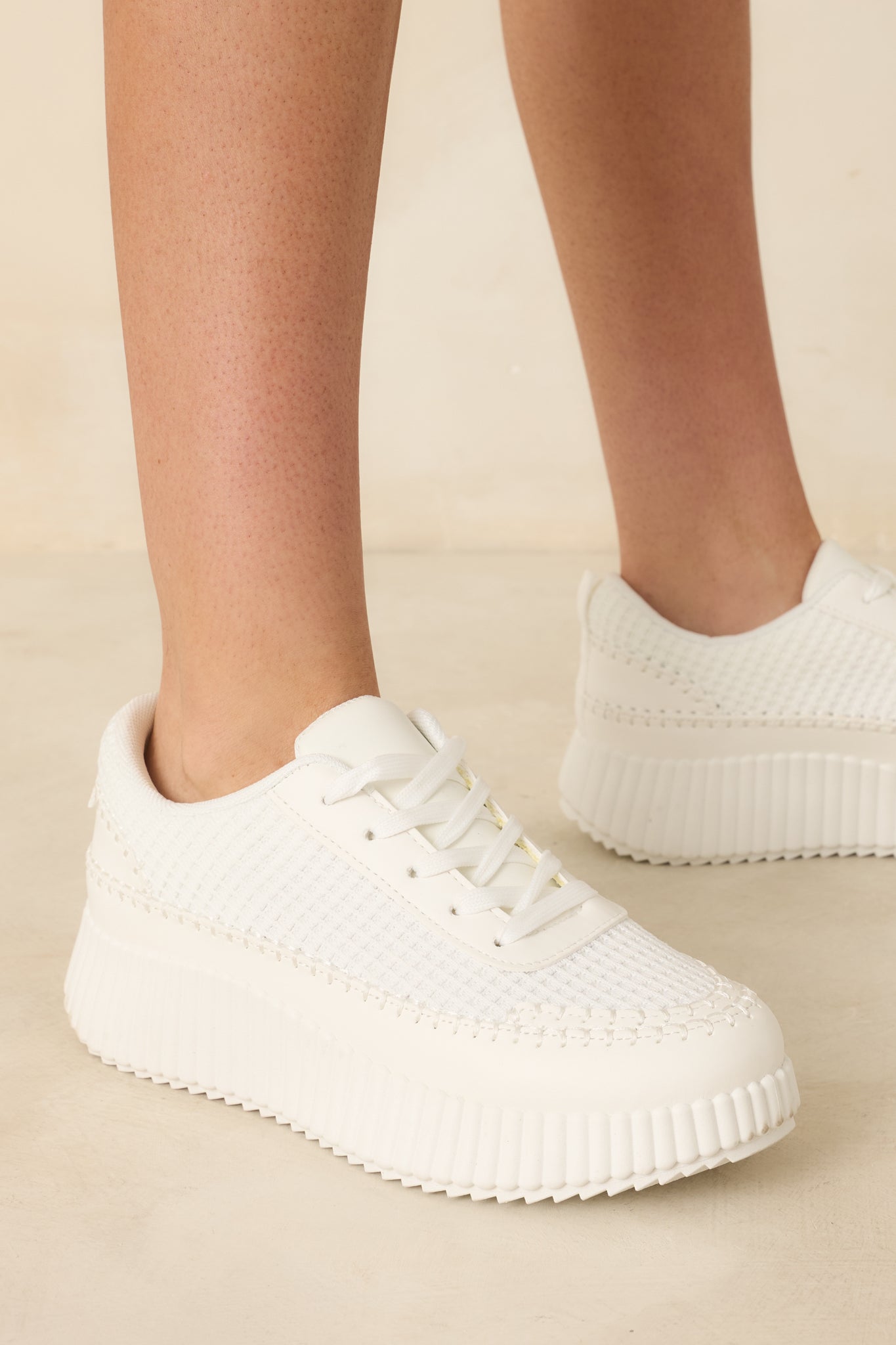 Women's Step Into It White Textured Knit Platform Sneakers | Sole measures 1.5" 1