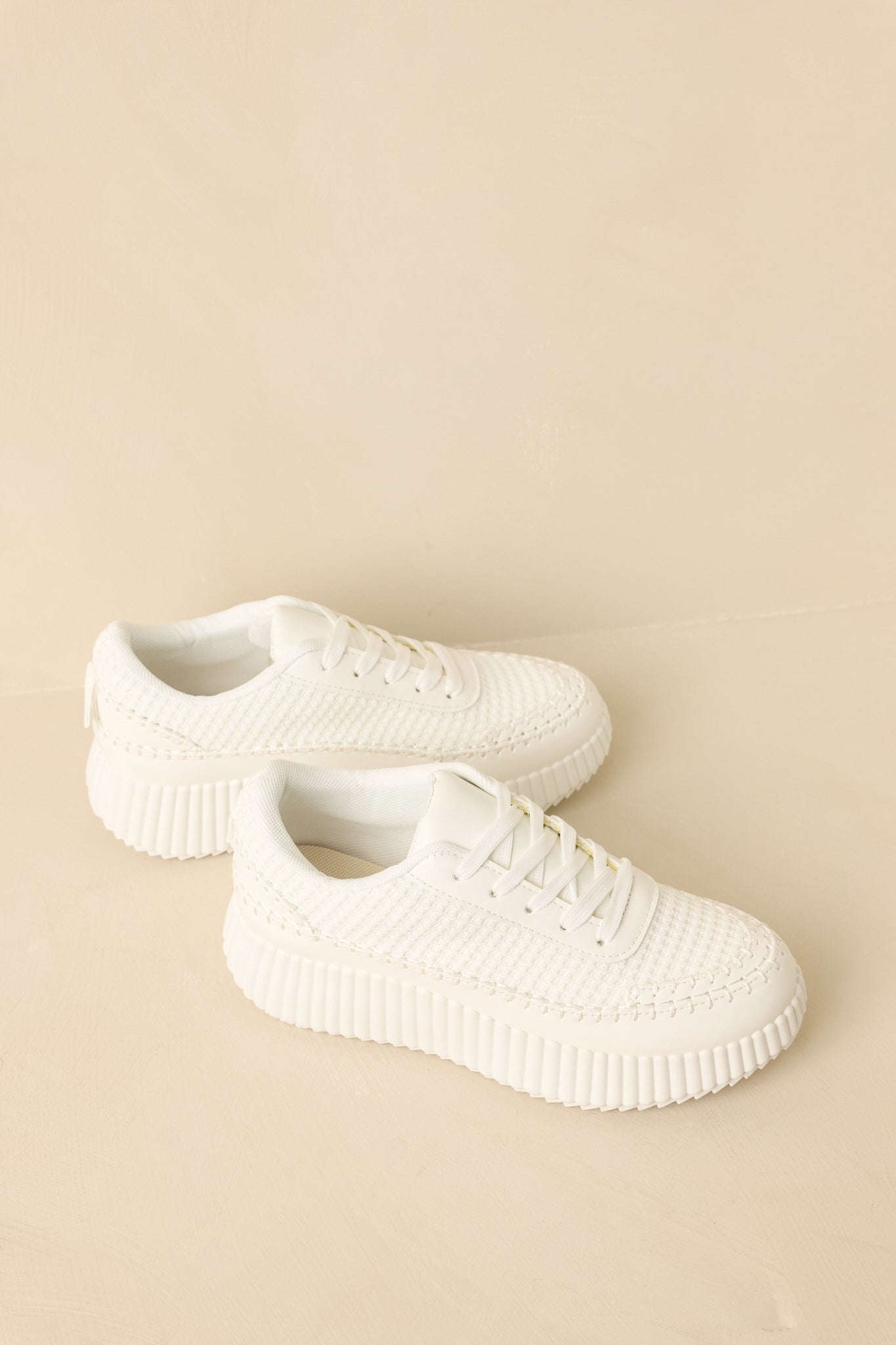 Women's Step Into It White Textured Knit Platform Sneakers | Sole measures 1.5" 2