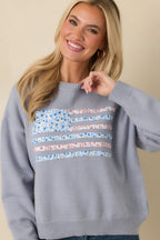 Women's Stitched in Freedom Dusty Blue Floral Patchwork Flag Knit Sweater | 50% Viscose 6