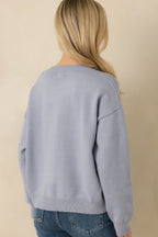 Women's Stitched in Freedom Dusty Blue Floral Patchwork Flag Knit Sweater | 50% Viscose 7