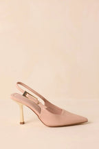 Women's Stood My Ground Beige Patent Pointed Toe Slingback Heels | Heel measures 3.25" 1