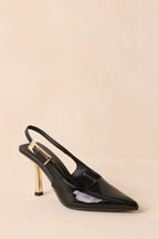 Women's Stood My Ground Black Patent Pointed Toe Slingback Heels | Heel measures 3.25" 2