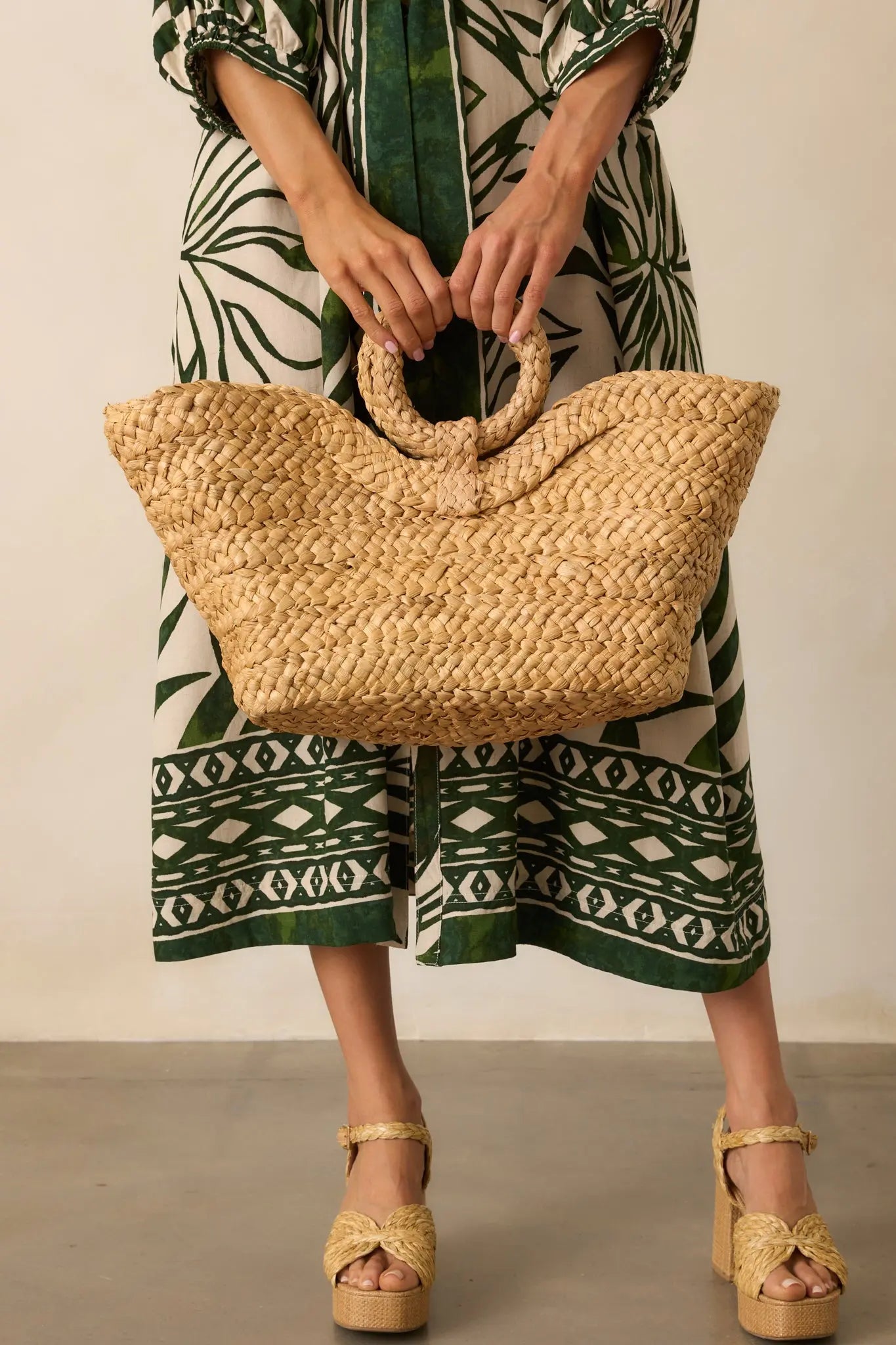 Women's Stop And Smell The Roses Tan Raffia Woven Tote Handbag | This Bag Measures: 19" in Length 2