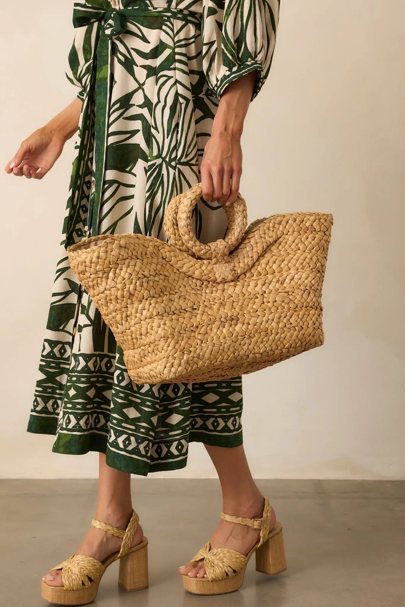 Women's Stop And Smell The Roses Tan Raffia Woven Tote Handbag | This Bag Measures: 19" in Length 3