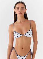 Women's Stylish Triangle Bikini Top with Polka Dot Print & Back Tie Fastening for Comfortable Fit | Triangular cups: Pro 0
