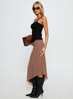 Women's Suella Asymmetrical Midi Skirt Brown Polka Dot | Midi skirt in polka-dot print with an asymmetrical 3