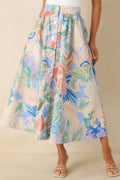 Women's Summer Sketchbook Blue Multi Floral Button-Front Maxi Skirt | 100% Cotton 0