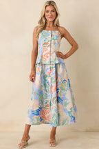 Women's Summer Sketchbook Blue Multi Floral Button-Front Maxi Skirt | 100% Cotton 1