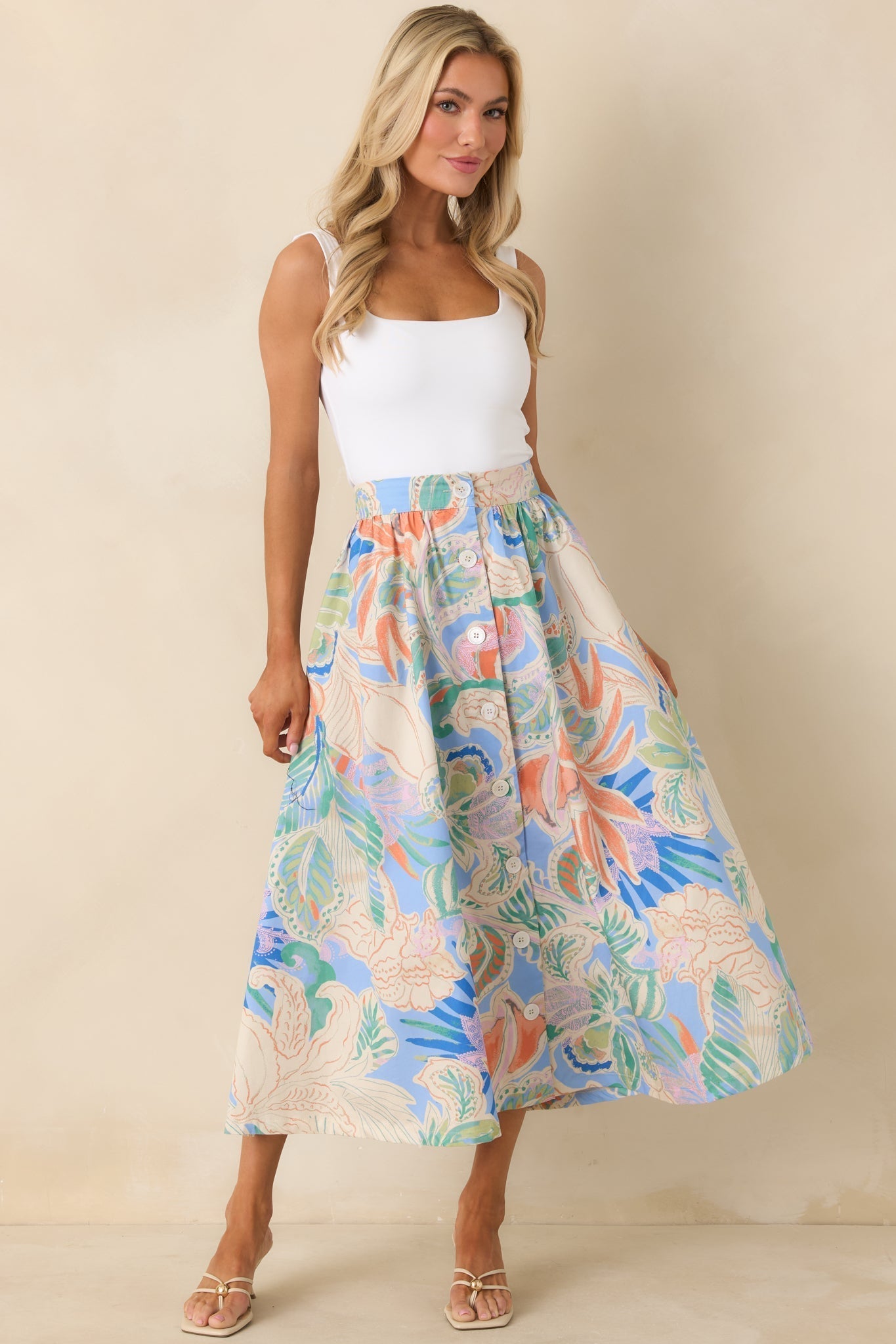 Women's Summer Sketchbook Blue Multi Floral Button-Front Maxi Skirt | 100% Cotton 2