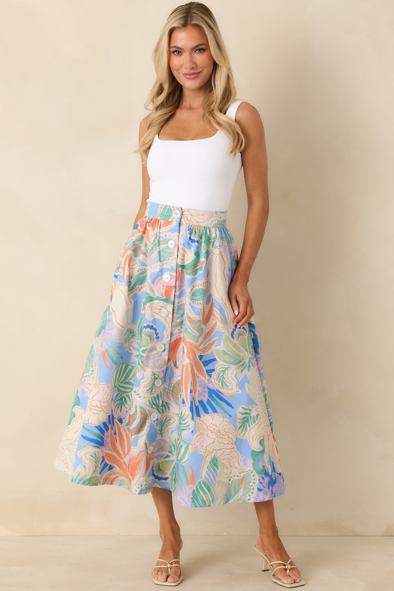 Women's Summer Sketchbook Blue Multi Floral Button-Front Maxi Skirt | 100% Cotton 3