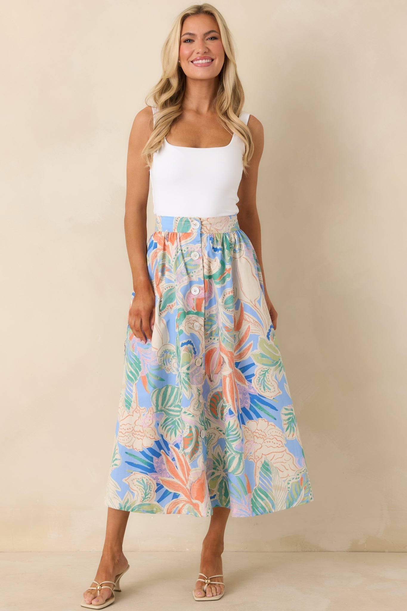Women's Summer Sketchbook Blue Multi Floral Button-Front Maxi Skirt | 100% Cotton 4