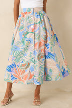 Women's Summer Sketchbook Blue Multi Floral Button-Front Maxi Skirt | 100% Cotton 5